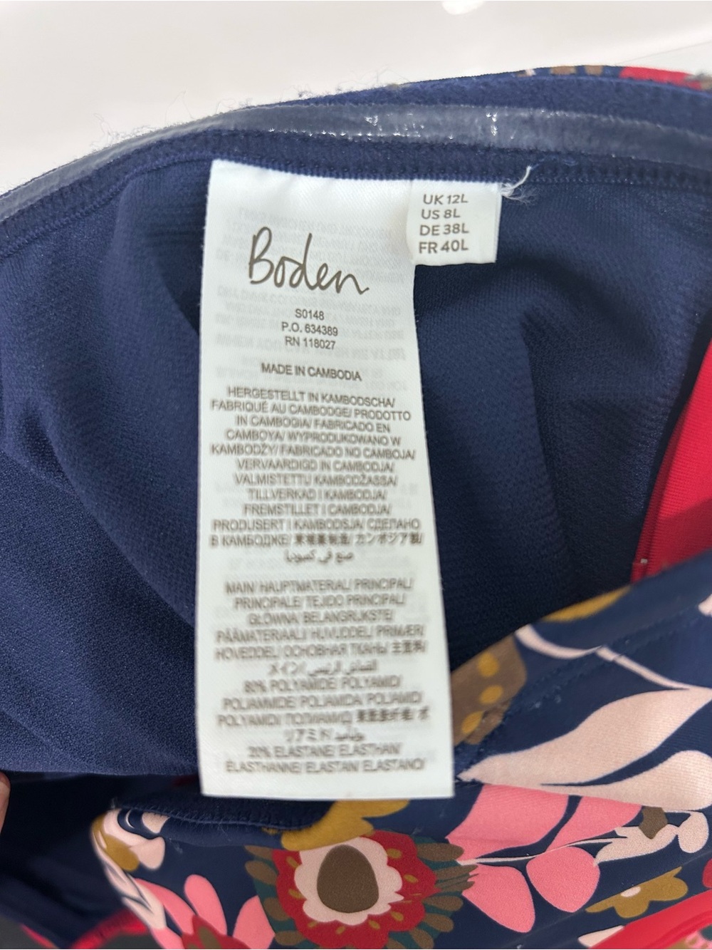 Boden Navy Floral One-Piece Swimsuit with Pink Straps - Women's Size 8 Long - Picture 2 of 6
